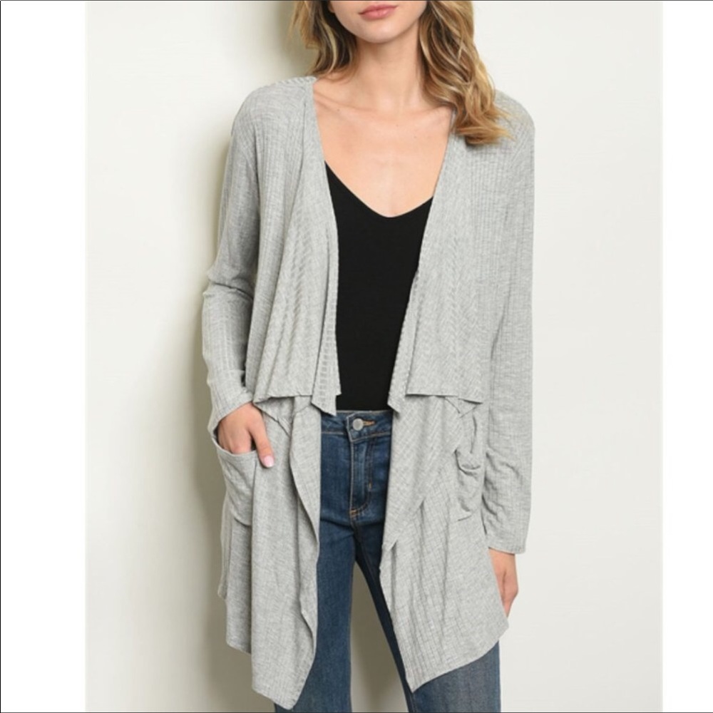 NWOT Gray Long Sleeve Jersey Cardigan S, M, L